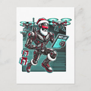 Cartão Postal Robô de Papai Noel com drones e Natal com tecnolog