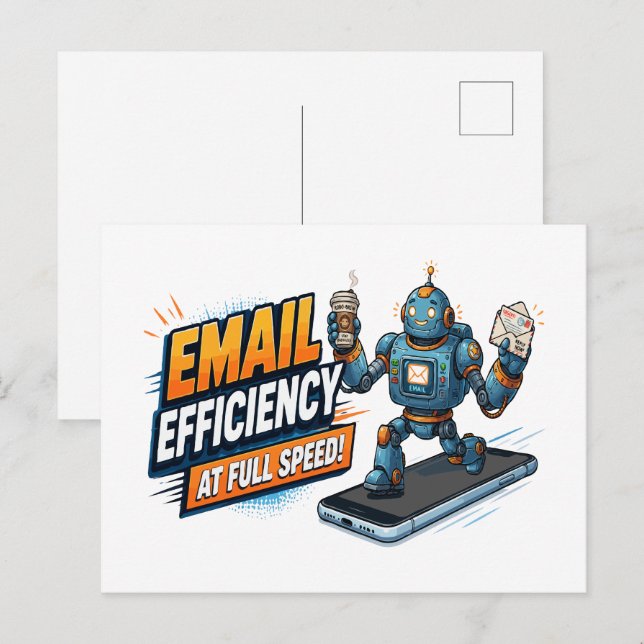 Cartão Postal Robô de Produtividade de E-mail Rápido (Frente/Verso)