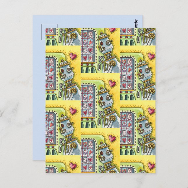 CARTÃO POSTAL ROBÔ PROCURANDO AMOR, CORAÇÃO DE MÁQUINA DE VENDA  (Frente/Verso)