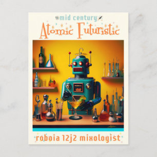 Cartão Postal Robô Retro Futurista ROBIA 12J2 Mixologista