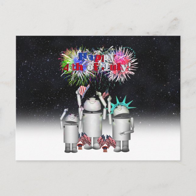 Cartão Postal Robo-x9 celebra o 4 de julho do Night Sky (Frente)