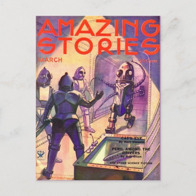 Cartão Postal Robôs de arte Vintage Sci Fi (Frente)