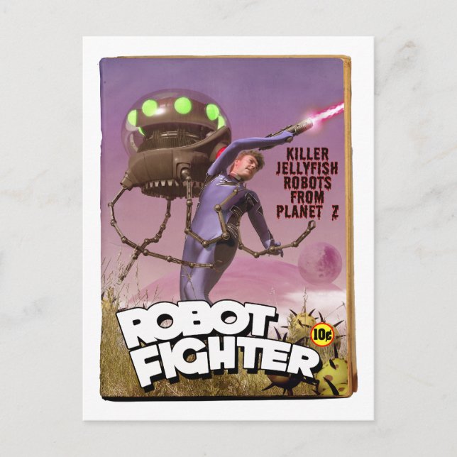 Cartão Postal Robot Fighter Fake Pulp Cover Postcard (Frente)