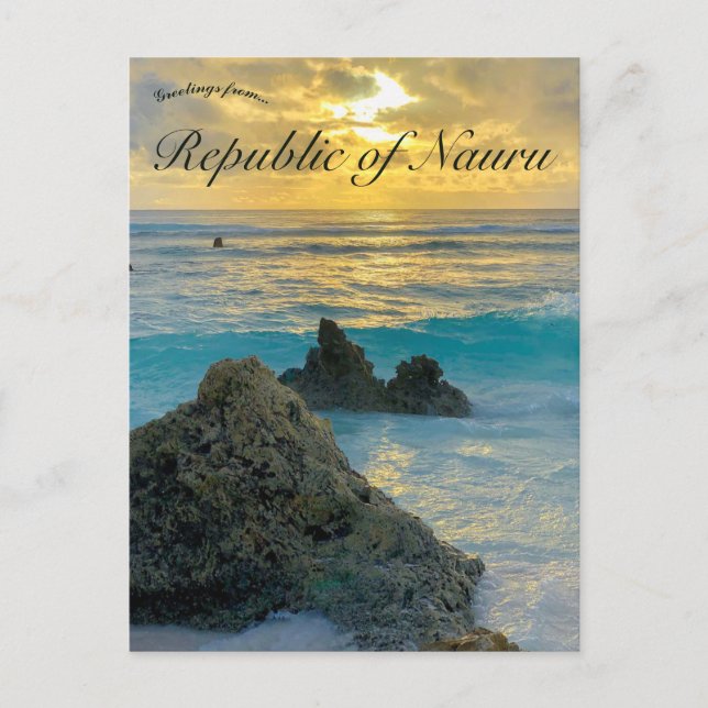 Cartão Postal Rochas e Ondas em Nauru (Frente)