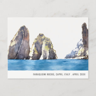 Cartão Postal Rochas Faraglioni Capri Itália Aquarela Viagem