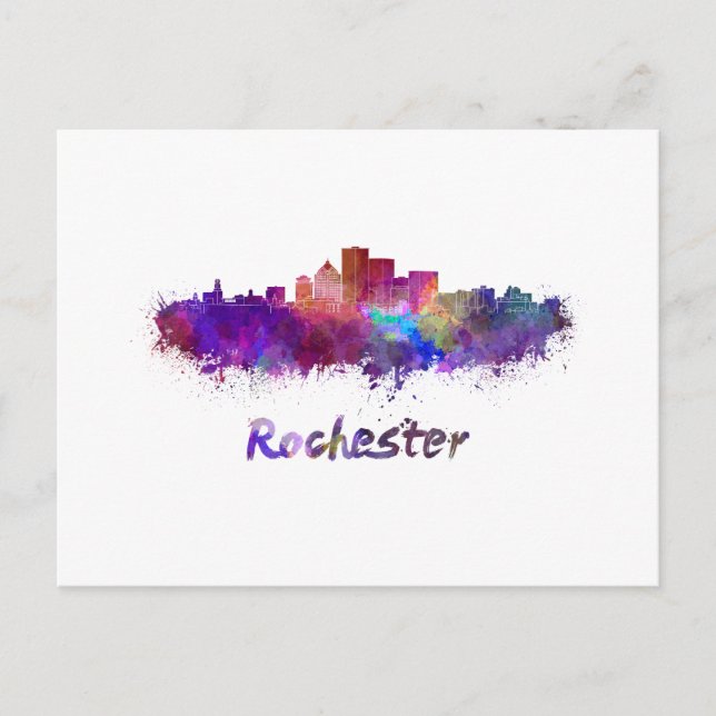 Cartão Postal Rochester skyline in watercolor (Frente)