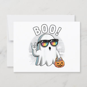 Cartão Postal Rock Ghost Retro Halloween Pumpkin Funny Boo