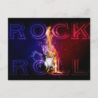 Cartão Postal Rock n Roll Fire Flaming Música Elétrica de Violão