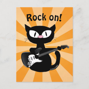 Cartão postal - Rock on! Guitarrista Gato Preto