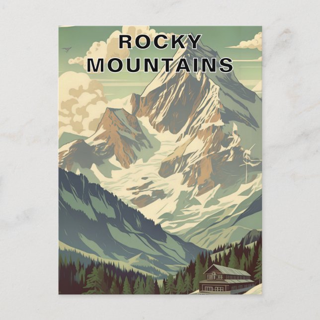 Cartão Postal Rocky Mountains Retro Travel Mountain Lodge (Frente)