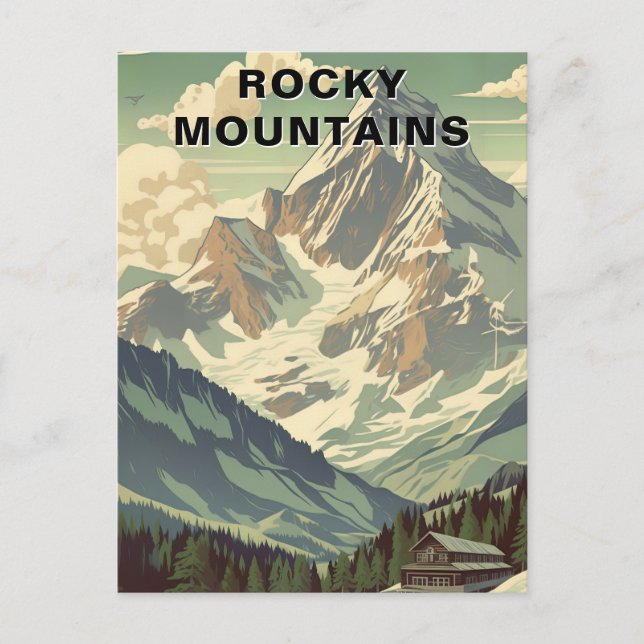 Cartão Postal Rocky Mountains Vintage Travel Mountain Lodge (Frente)