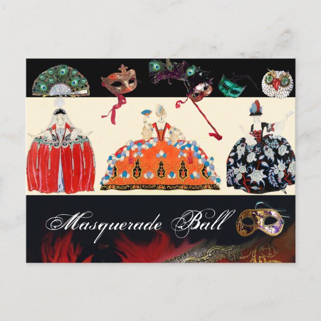 CARTÃO POSTAL ROCOCO LADIS MARDI GRAS MASCARADA BALL MASKS (Frente)