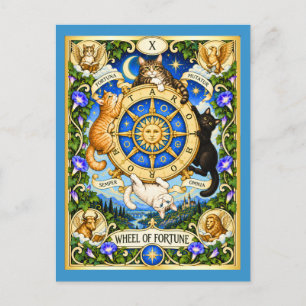 Cartão Postal Roda da Fortuna Tarot de Gatos - Ciclos de Mudança