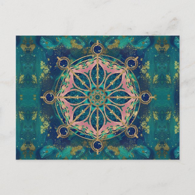 Cartão Postal Roda do Dharma - Dharmachakra Pedra Preciosa & Our (Frente)