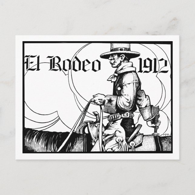 Cartão Postal Rodeo Cowboy Country 1912 Arte Ocidental (Frente)