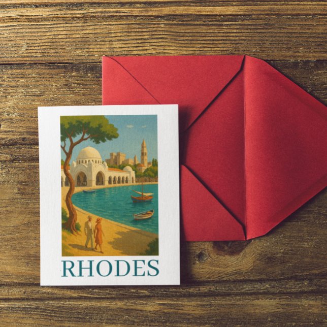 Cartão Postal Rodes Viagens vintage Arte (Rhodes Greece Vintage Travel Art Postcard)