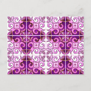 Cartão Postal Rodovalho Rosa Inspirado por Azulejos Portugueses