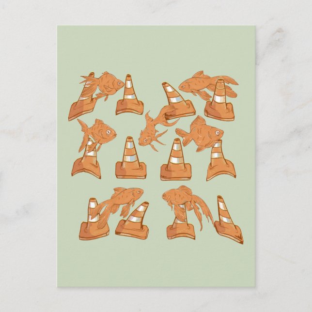 Cartão Postal Rodoviários de Cones e de Peixes-Dourados laranja (Frente)