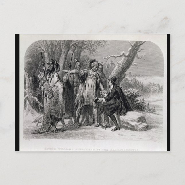 Cartão Postal Roger Williams abrigado pelos Narragansets (Frente)