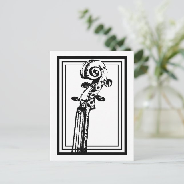 Cartão Postal Rolagem de violino preto e branco com contornos pr (Em pé/Frente)
