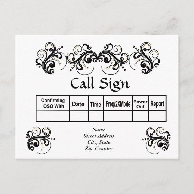 Cartão Postal Rolagem Preta com Placas QSL de aparência 3-D Dour (Frente)