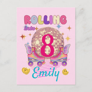 Cartão Postal Rolando no Skate Patins de Roda Aniversário Menina