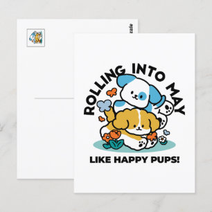 Cartão Postal Rolando Para Maio Como Pups Felizes - Cachorro Pri