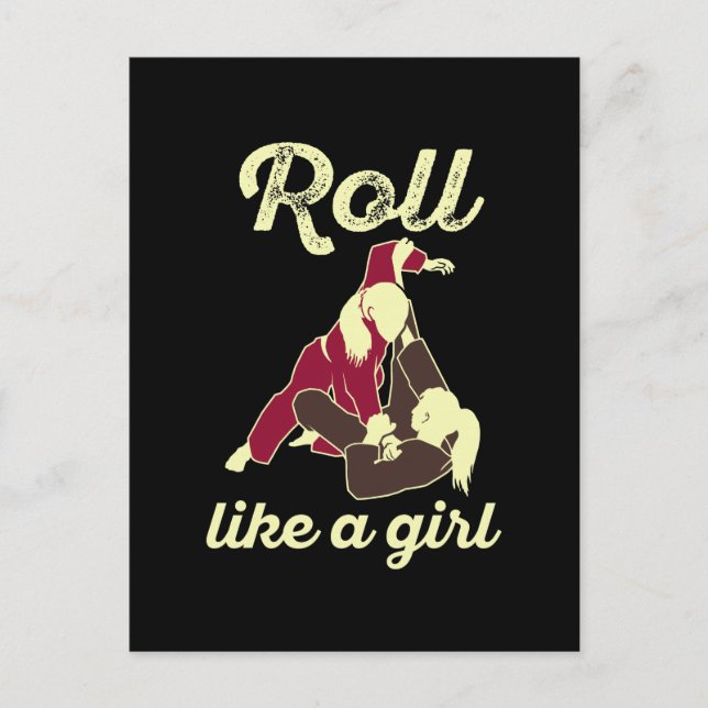 Cartão Postal Roll Like a Girl Brasileira Jiu Jitsu BJJ (Frente)