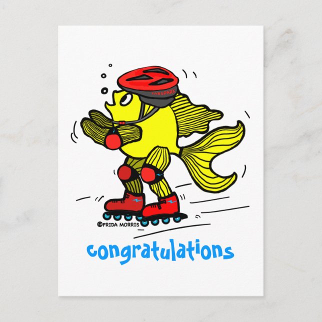 Cartão Postal Rollerblade Fish engraçada Cartografia de skate (Frente)