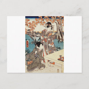 Cartão Postal Rolo antigo japonês vintage ukiyo-e geisha