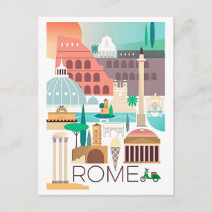 Cartão Postal Roma Antiga, Itália, Cartaz de Viagem