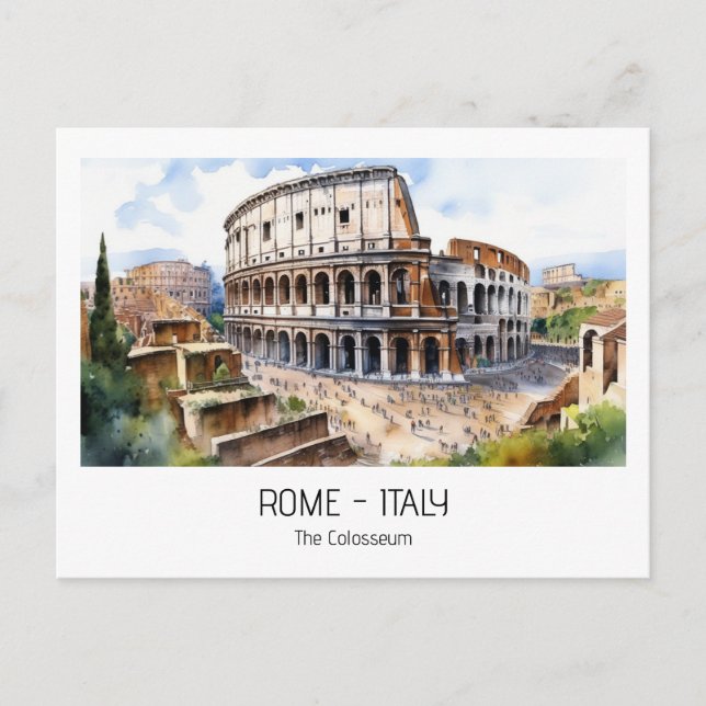 Cartão Postal Roma atrações turísticas: aquarela Colosseum (Frente)