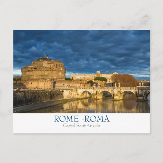 Cartão Postal Roma - Cartaz de Castel Sant'Angelo com texto (Frente)