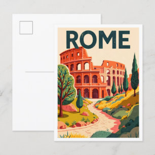 Cartão Postal Roma Itália Art Vintage Ilustração Viagem
