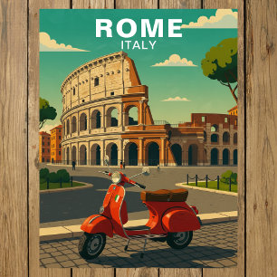 Cartão Postal Roma Itália Coliseu Antigo & Scooter Retro