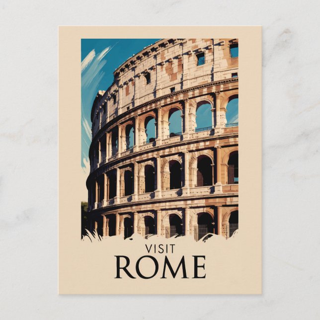 Cartão Postal Roma Itália Colosseum Ilustração Viagem Art (Frente)