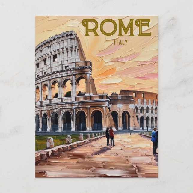 Cartão Postal Roma Itália Colosseum Viagem Art Vintage (Frente)