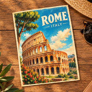 Cartão Postal Roma Itália Colosseum Viagem Lembrança Retro Itali