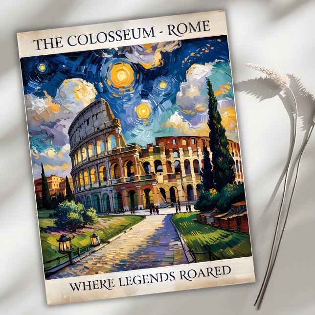 Cartão Postal Roma Itália Colosseum Viagem Van Gogh Starry Night (Italy Rome Colosseum in Van Gogh Starry Night Style)
