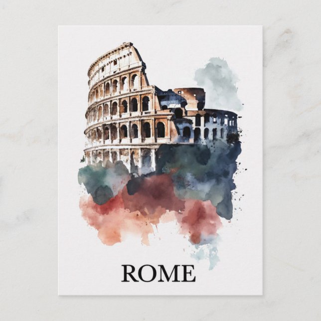 Cartão Postal Roma Itália Colosseum Watercolor Viagem (Frente)