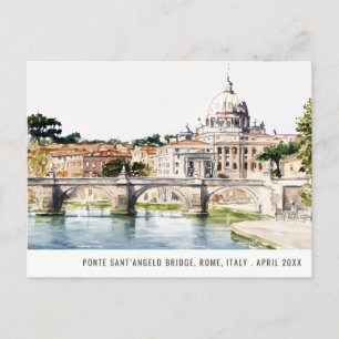 Cartão Postal Roma Itália Rio Tibre Aquarela Viagem Italiana