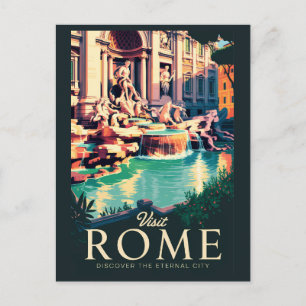 Cartão Postal Roma Itália Trevi - Fonte de Ilustração Viagem Art