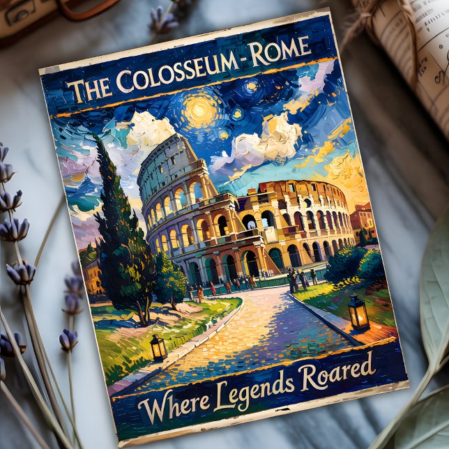 Cartão Postal Roma Itália Viagem Colosseum Starry Night Van Gogh (Italy Rome Colosseum in Van Gogh Starry Night Style)