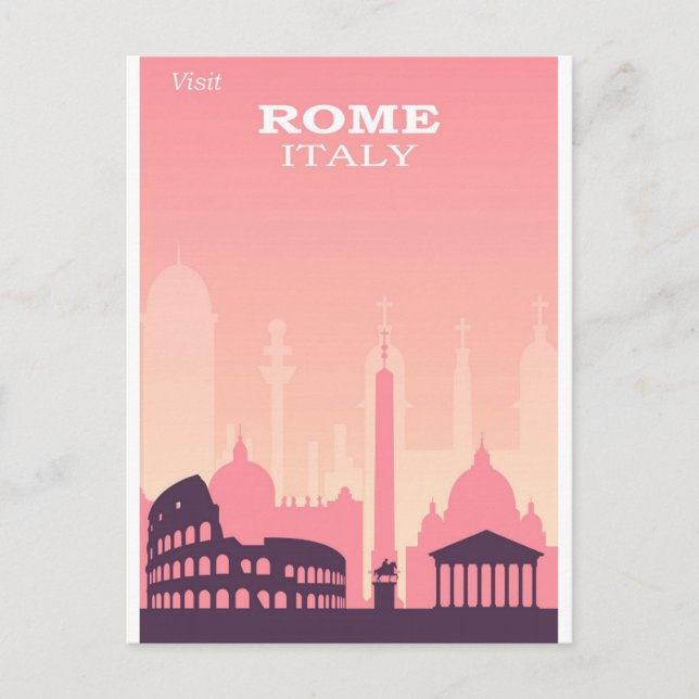Cartão Postal Roma Itália - Viagens vintage rosa (Frente)
