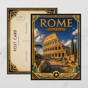 Cartão Postal Roma Itália Vintage Colosseum Art Deco Idade do Ou