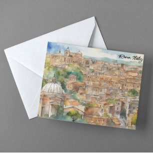 Cartão Postal Roma Itália Watercolor Painting Panorama View