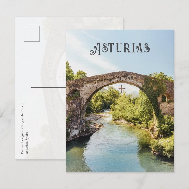 Cartão Postal Roman Bridge, Cangas de Onís, Asturias travel (Frente/Verso)