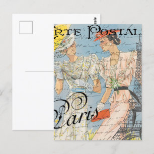 Cartão Postal Romance em Torre Eiffel,Sonhos Parisienses Vintage