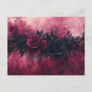 Cartão Postal Romance Escuro: Rosa gótico e Design de rendas