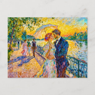 Cartão Postal Romance Impressionista ao Pôr do Sol na Trilha Rib